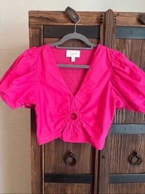 Cleobella Hot Pink Puff-Sleeve Ring-Front Crop Top